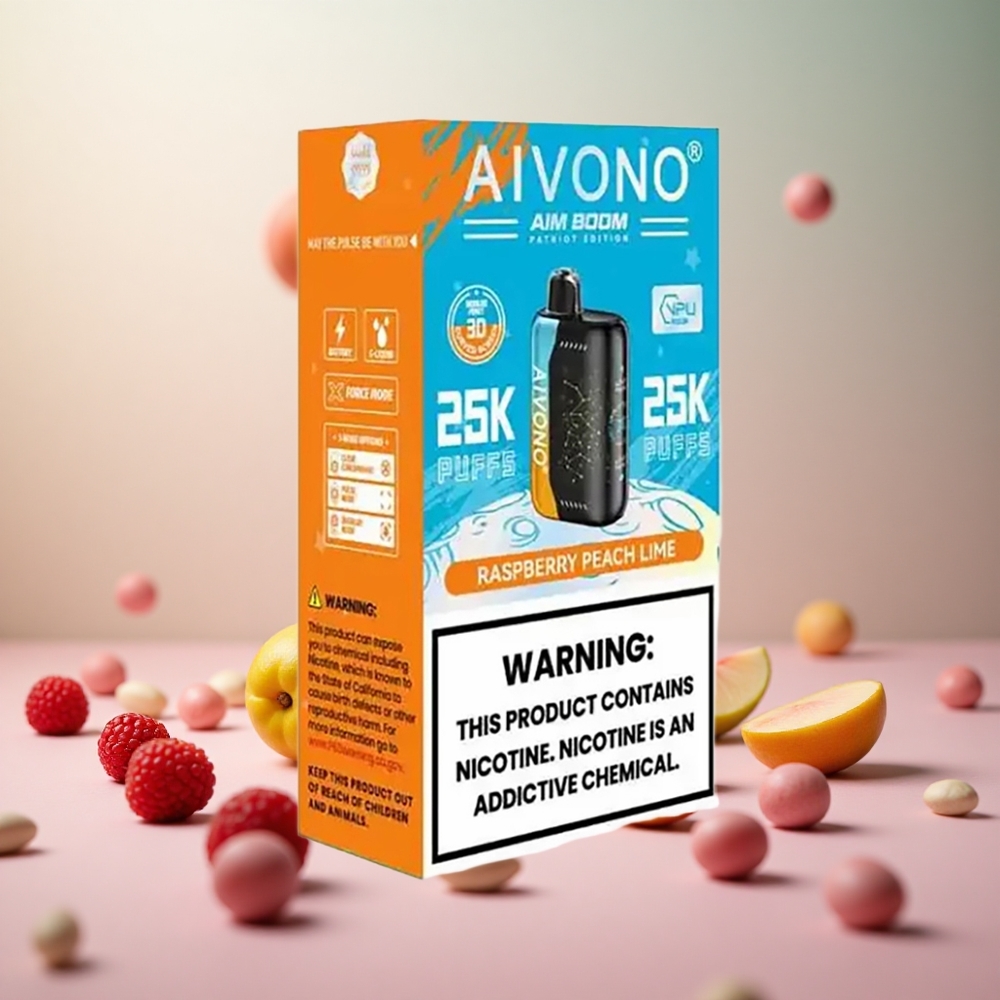 Aivono AIM BOOM 25000 Puffs Malina Breskev Limeta Vape Slovenia 28ml E-Tekočina 650mAh Baterija