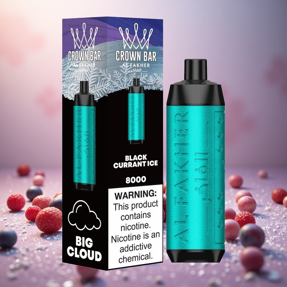 Al Fakher Crown Bar 8000 Črni Ribez-Led Vape Slovenia 18ml Do 8000 Puffs USB Type-c