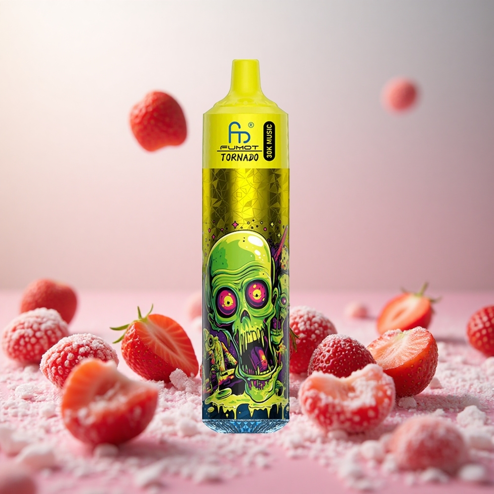 Fumot RandM Tornado 30000 Puffs 30mL Prednapolnjen Jagoda Led Vape Slovenia 1.0 Ohm Mesh Coil 600mAh Polnilna