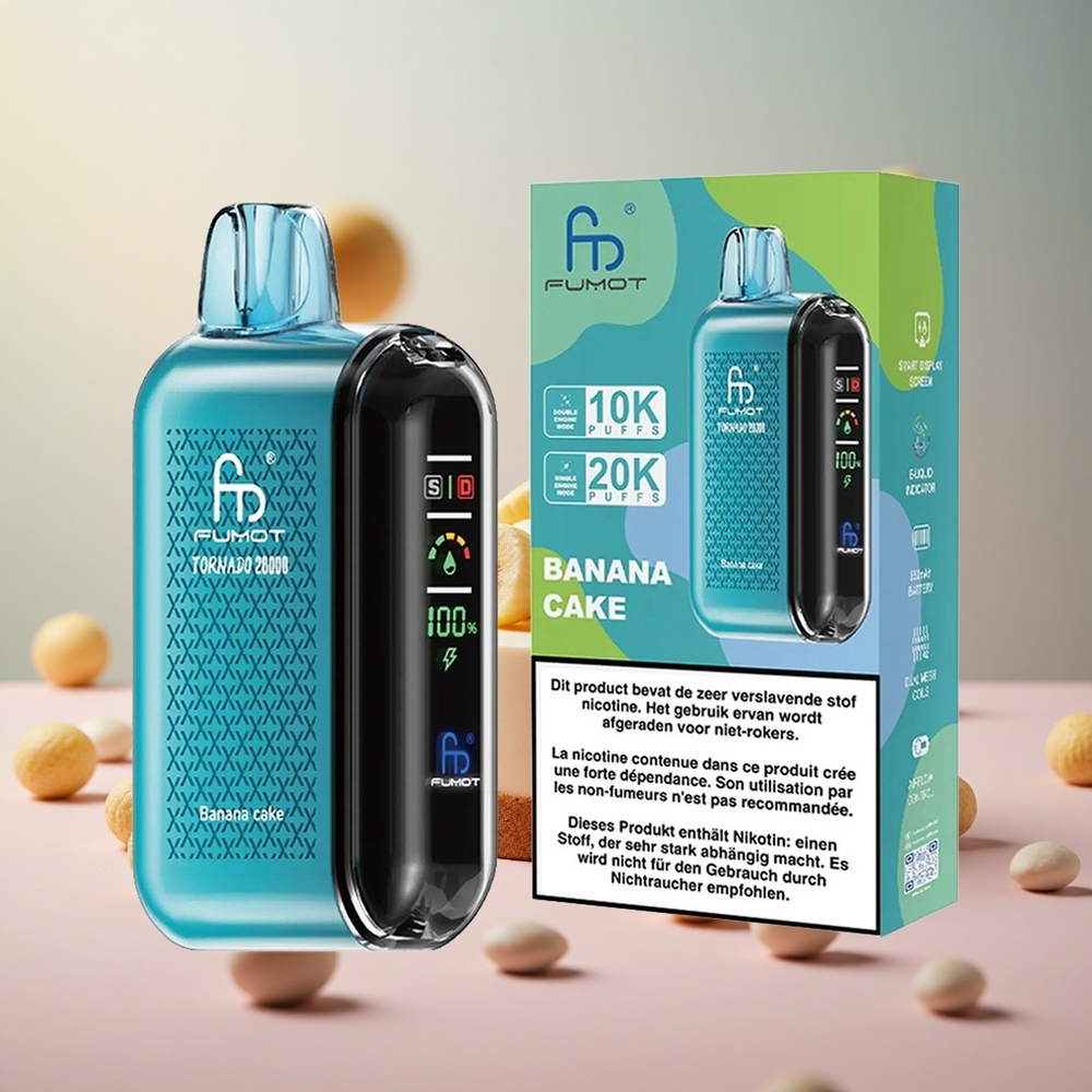 Fumot Tornado 20000 Puffs Bananin Kolač Vape Slovenia Dual Mesh Coil 20ml E-liquid Capacity