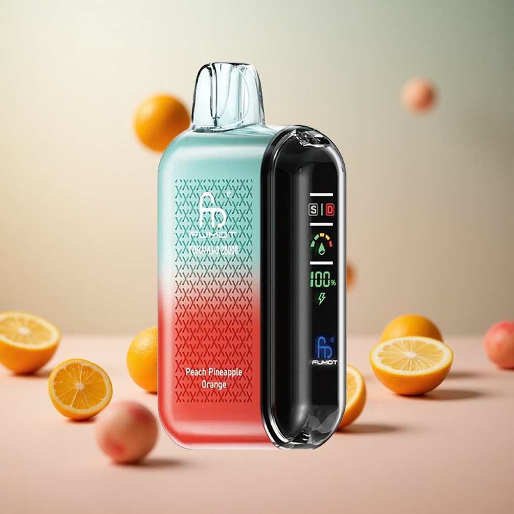 Fumot Tornado 20000 Puffs Breskeva Ananas Oranžna Vape Slovenia Dual Mesh Coil 20ml E-liquid Capacity