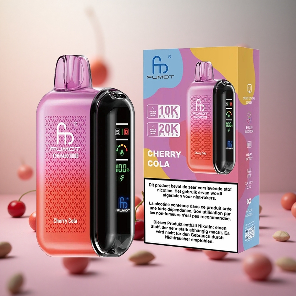 Fumot Tornado 20000 Puffs Cherry Cola Češnjeva Kola Vape Slovenia Dual Mesh Coil 20ml E-liquid Capacity