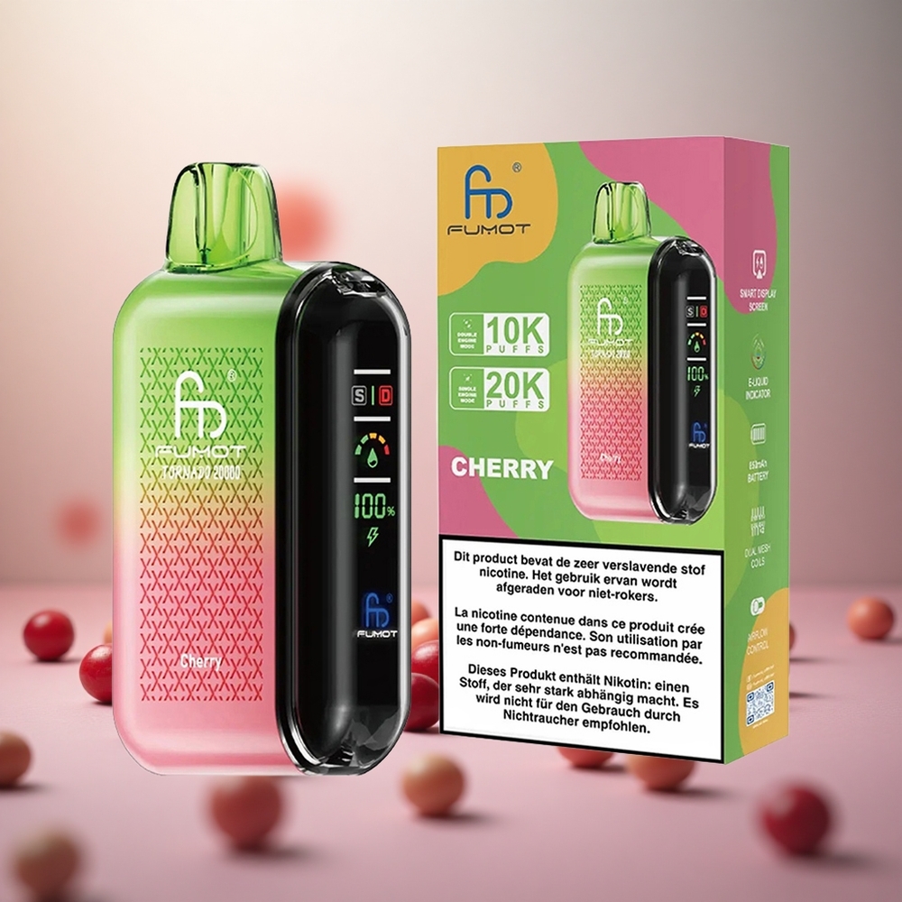 Fumot Tornado 20000 Puffs Cherry Češnja Vape Slovenia Dual Mesh Coil 20ml E-tekočina