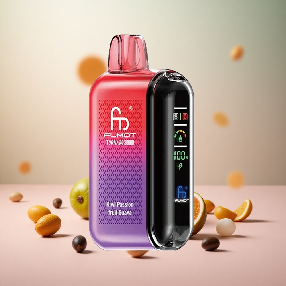 Fumot Tornado 20000 Puffs Disposable Vape Kivi Pasijonka Guava Vape Slovenia Dual Mesh Coil 20ml E-liquid Capacity