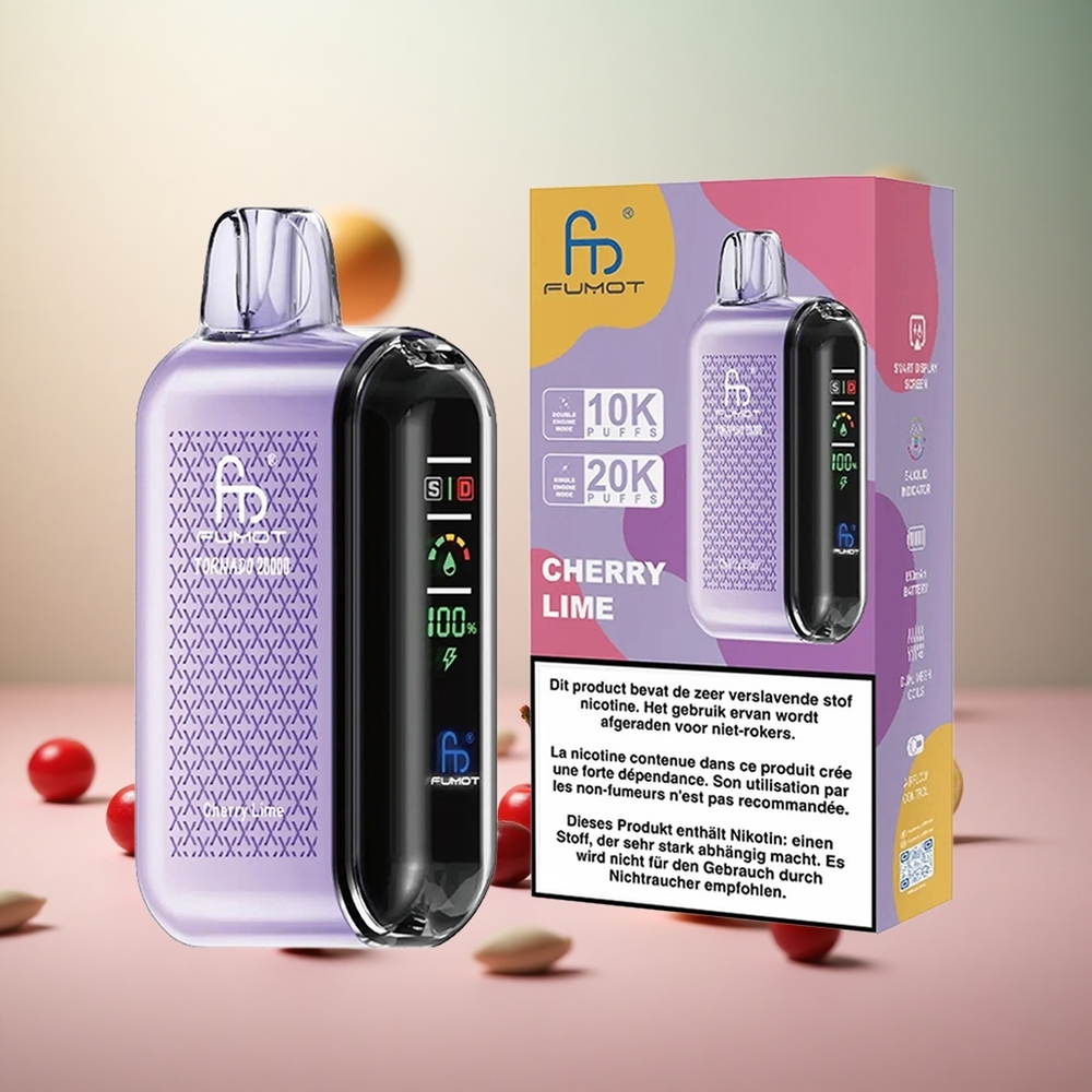 Fumot Tornado 20000 Puffs Dual Mesh Coil Češnja Limeta 20ml E-liquid Capacity Vape Slovenia