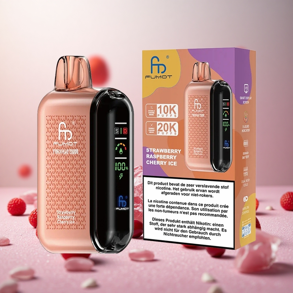 Fumot Tornado 20000 Puffs Jagoda Malina Češnja Led Vape Slovenia Dual Mesh Coil 20ml E-tekočina