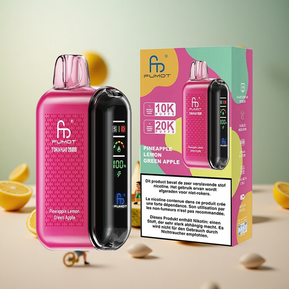 Fumot Tornado 20000 Puffs Kombinacija Okusov Ananas Limona Zeleno Jabolko Vape Slovenia Dual Mesh Coil 20ml E-liquid Capacity