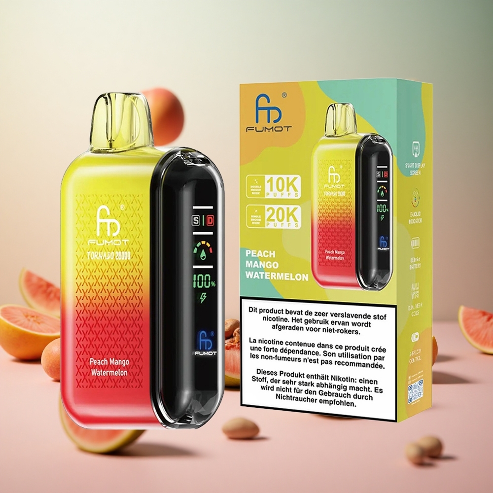Fumot Tornado 20000 Puffs Kombinacija Okusov Breskevega Manga Lubenice Vape Slovenia Dual Mesh Coil 20ml E-tekočina