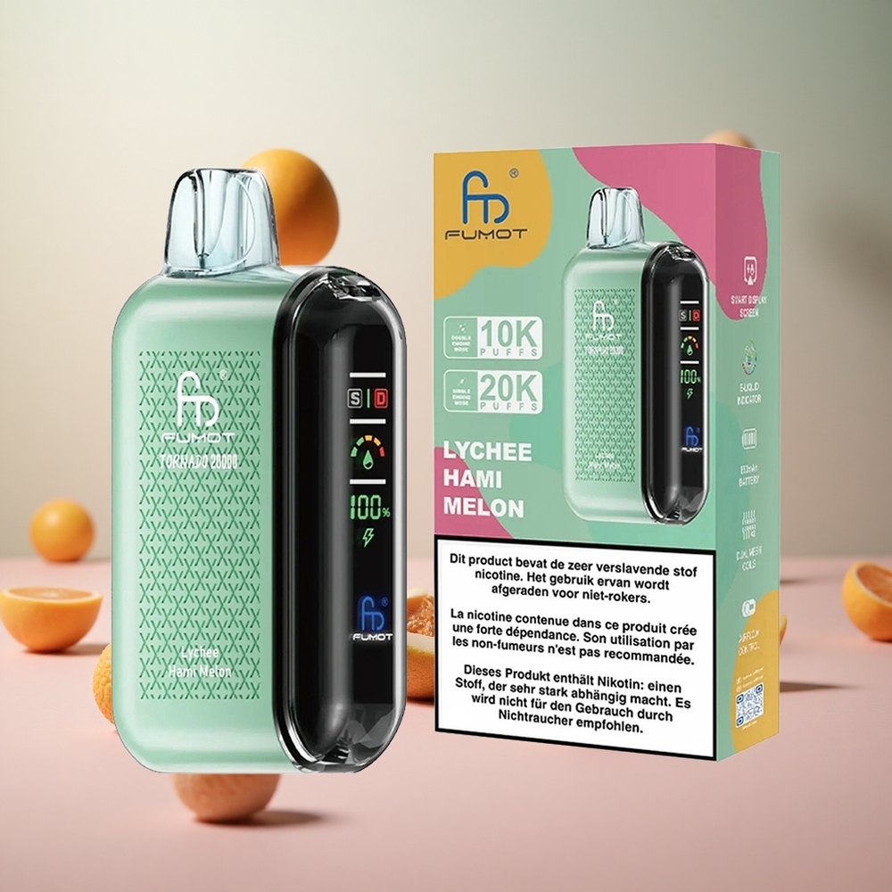 Fumot Tornado 20000 Puffs Liči Hami Melona Vape Slovenia Dual Mesh Coil 850mAh Baterija