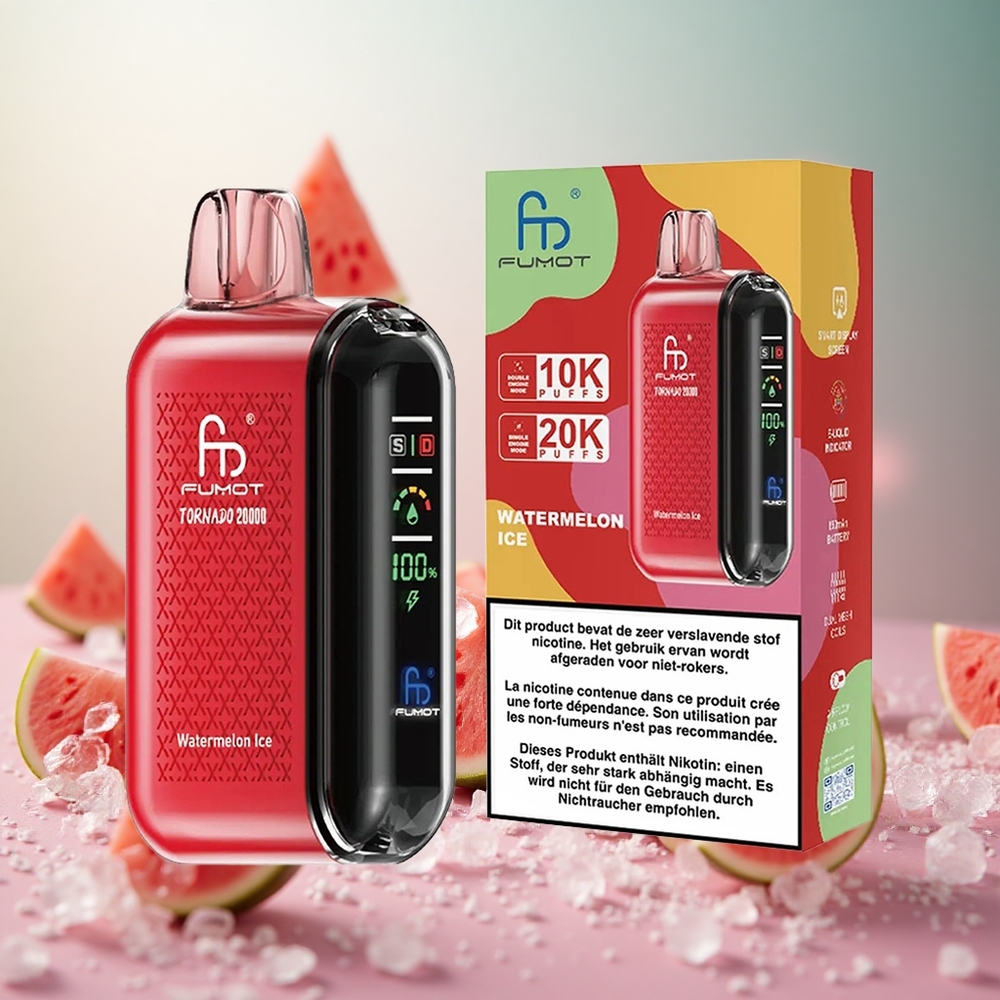Fumot Tornado 20000 Puffs Lubenica Led Vape Slovenia Dual Mesh Coil 20ml E-tekočina