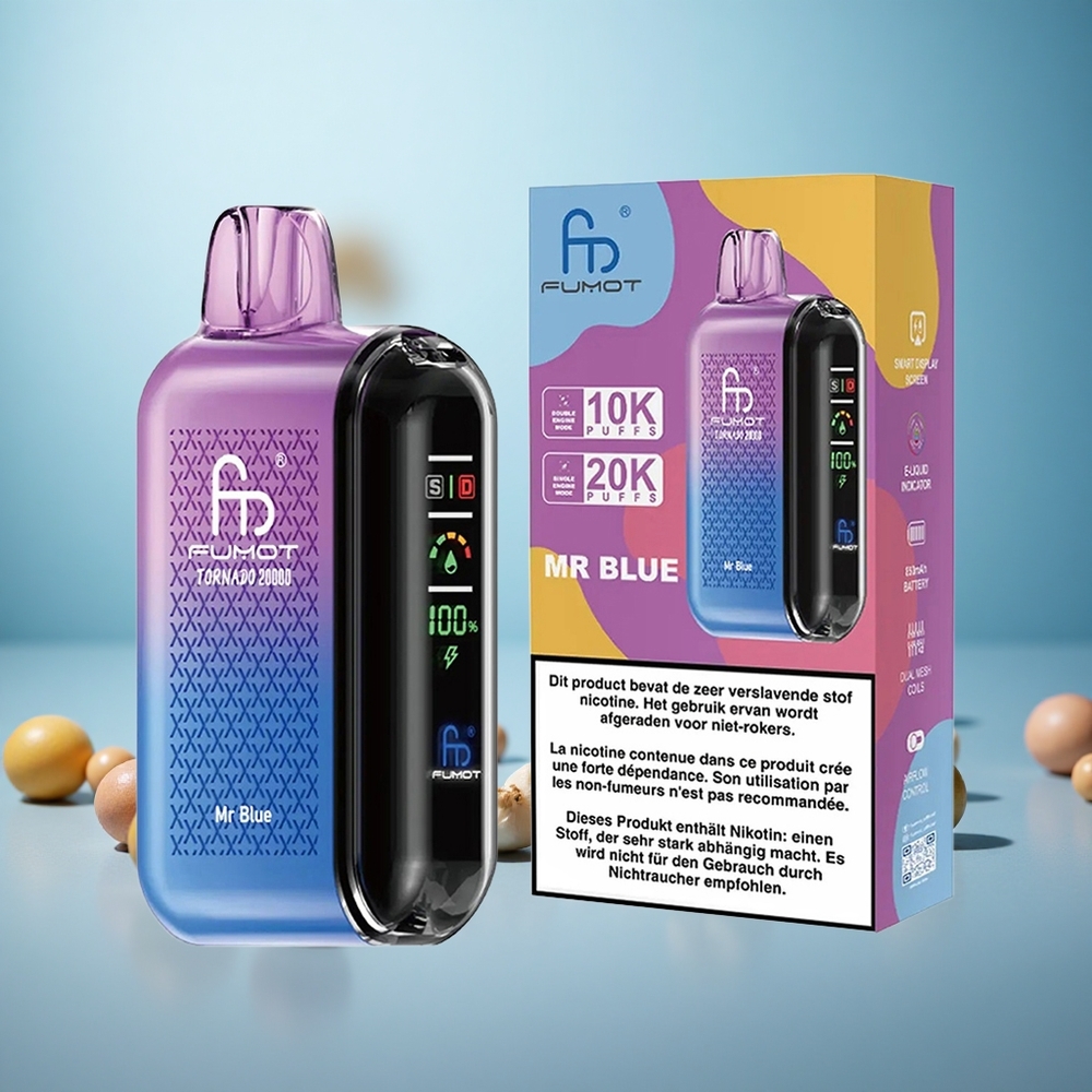 Fumot Tornado 20000 Puffs Modri 20ml Kapaciteta E-tekočine Dual Mesh Coil Vape Slovenia 850mAh Baterija