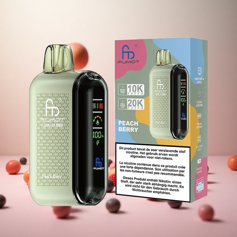 Fumot Tornado 20000 Puffs Sadna Jagoda Breskev Vape Slovenia Dual Mesh Coil 850mAh Polnilna Baterija