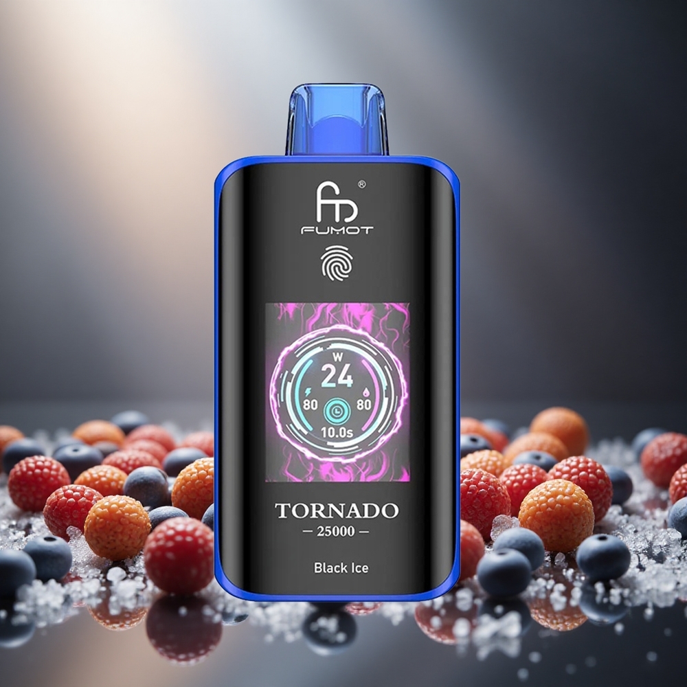 Fumot Tornado 25000 Ponovljivih Potegov Črni Led Vape Slovenia 20ml Polnjen E-tekočina 700mAh Polnilna Baterija