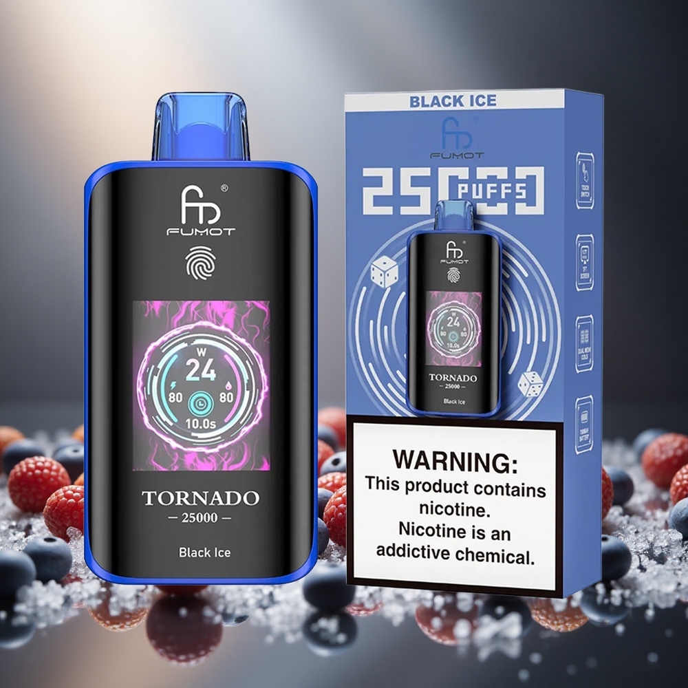 Fumot Tornado 25000 Ponovljivih Potegov Črni Led Vape Slovenia 20ml Polnjen E-tekočina 700mAh Polnilna Baterija