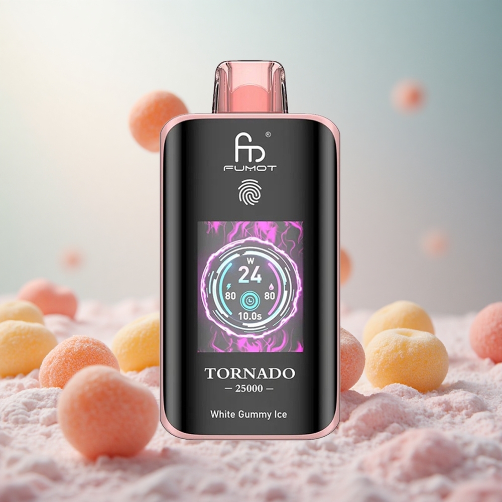 Fumot Tornado 25000 Puffs Beli Gumi Led Vape Slovenia 20ml Nafilana E-tekočina 700mAh Polnilna Baterija