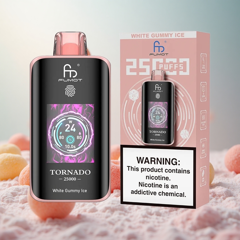Fumot Tornado 25000 Puffs Beli Gumi Led Vape Slovenia 20ml Nafilana E-tekočina 700mAh Polnilna Baterija