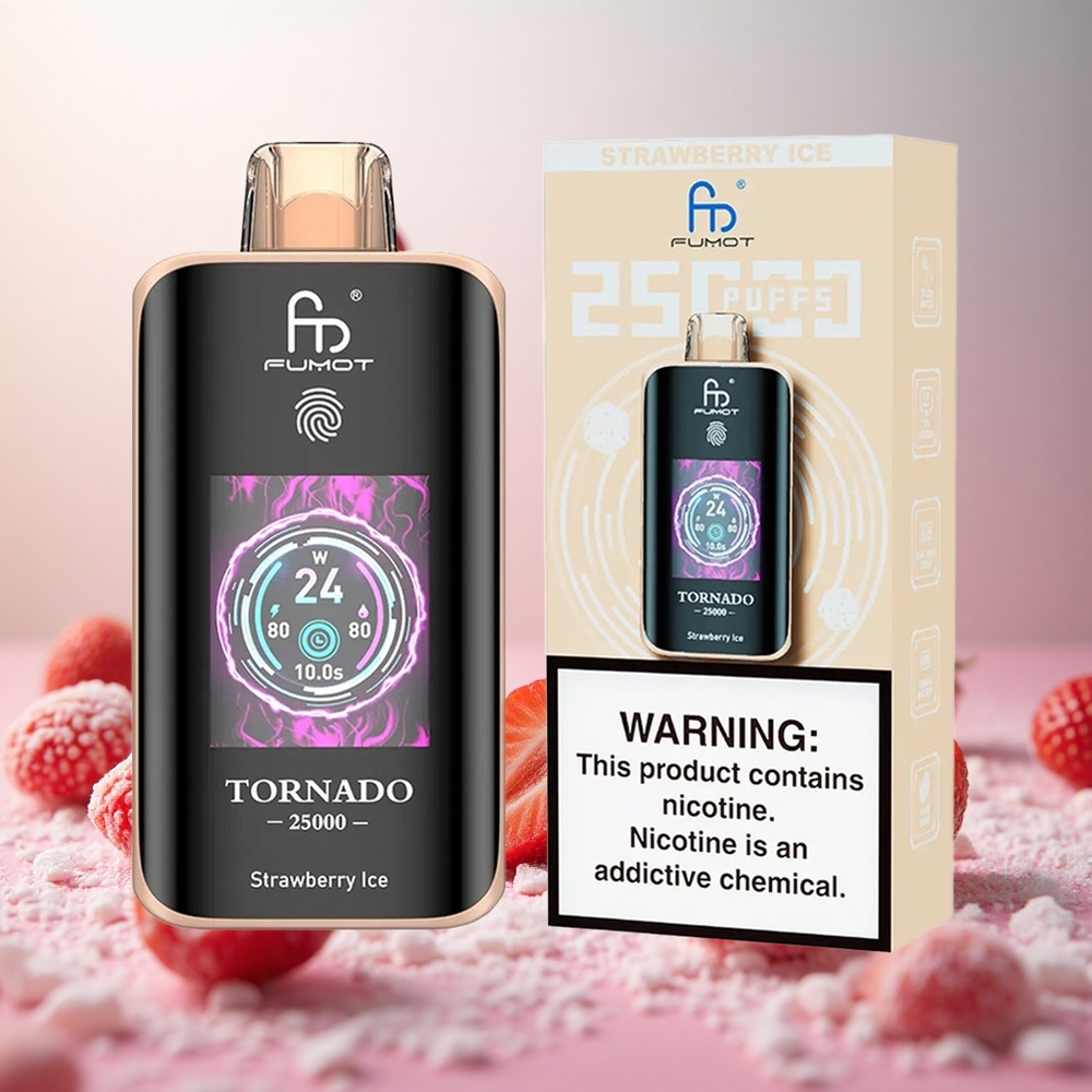 Fumot Tornado 25000 Puffs Jagodni Led Vape Slovenia 20ml Prednapolnjena E-tekočina 700mAh Polnilna Baterija