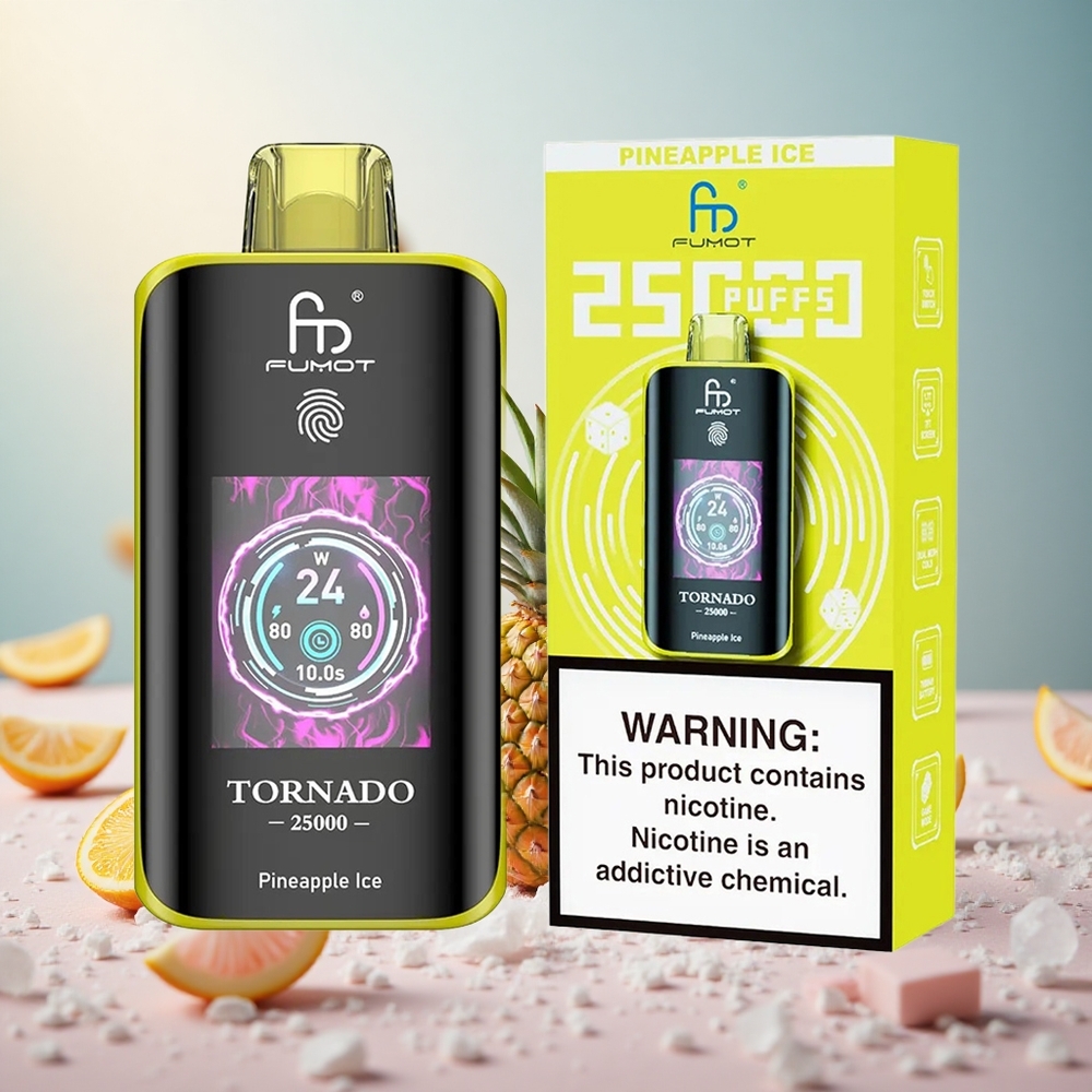 Fumot Tornado 25000 Puffs Napolnljiva Batrija 700mAh Ananas Led Vape Slovenia 20ml E-tekočina