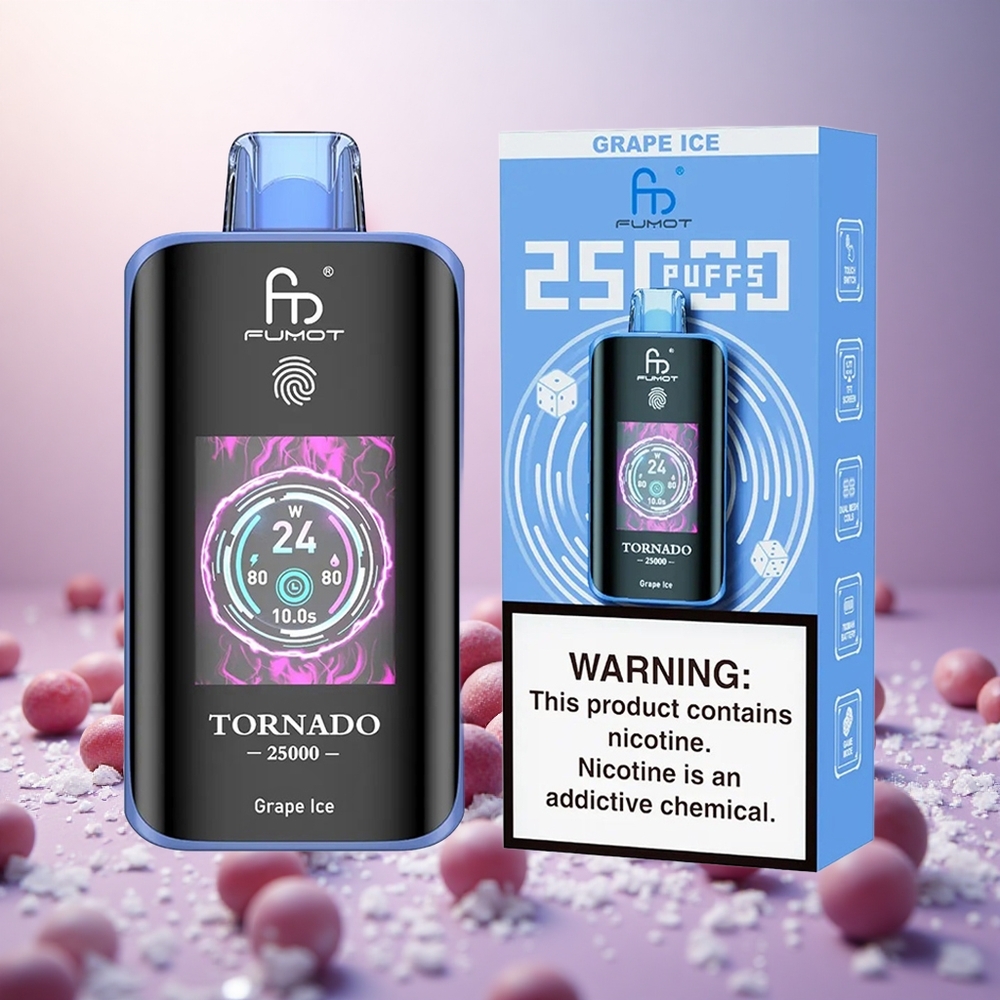 Fumot Tornado 25000 Puffs Prefillana E-tekočina 20ml Grozdni Led Vape Slovenia 700mAh Polnilna Baterija Tip-C Polnjenje