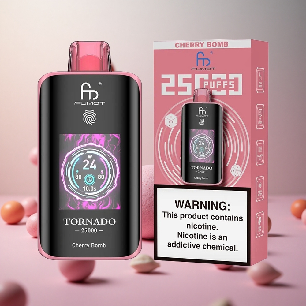 Fumot Tornado 25000 Puffs Češnjevi Bombi Vape Slovenia 700mAh Polnilna Baterija 20ml Napolnjena Tekočina